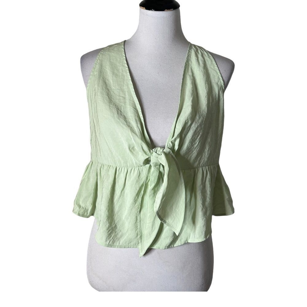 Zara Peplum Crop Top Women Size M Green Sleeveless‎ V Neck Feminine BOHO NEW